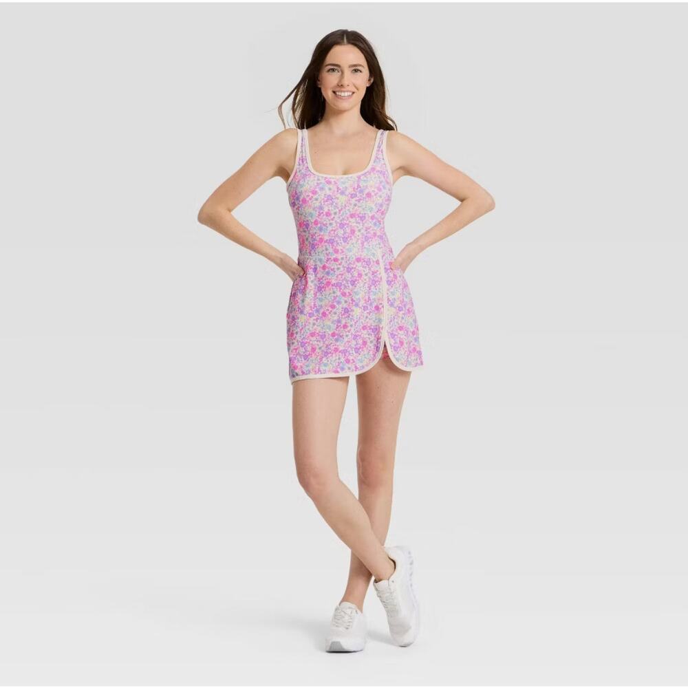 Joy Lab Women’s XL Floral Active Mini Dress Pink Athletic Tennis Golf NWT